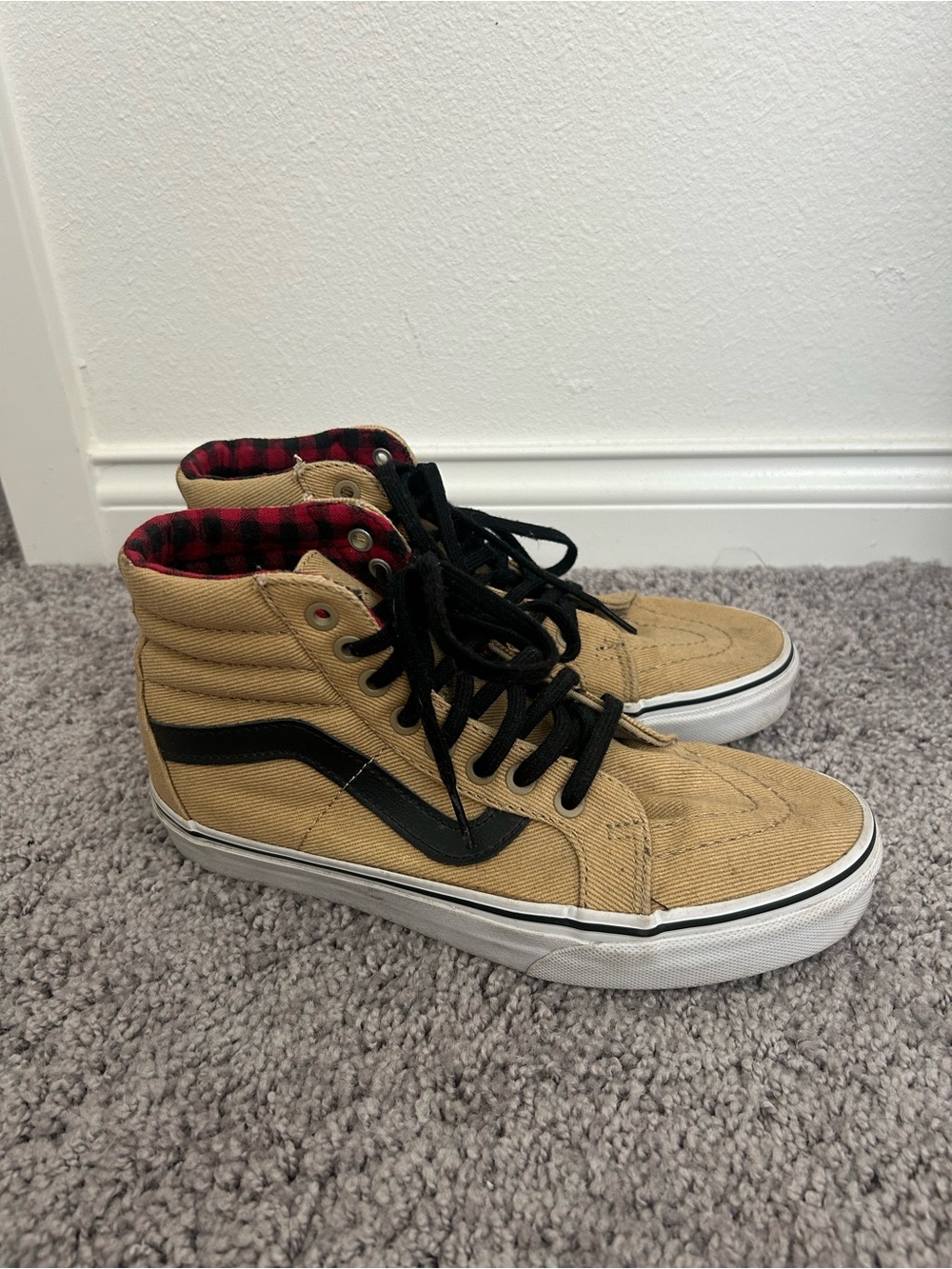 Vans Sk8-Hi High Top Sneakers in Tan with Black Stripe
